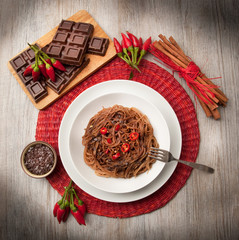 Poster - spaghetti al cioccolato e peperoncino