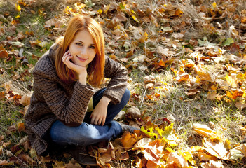 Poster - Portrait of red-haired girl in the autumn park