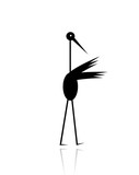 Fototapeta Konie - Funny stork black silhouette for your design