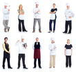 Waiter and chef workers group. Isolated on white background.