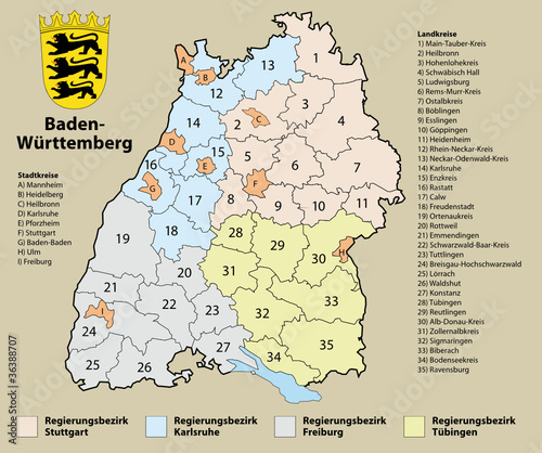 Kreiskarte Baden-Württemberg Stock-Vektorgrafik | Adobe Stock