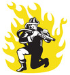 fireman firefighter kneel aim fire hose
