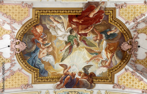 Fotografie, Obraz Fresco Ceiling at St. Peter's Church in Munich, Germany