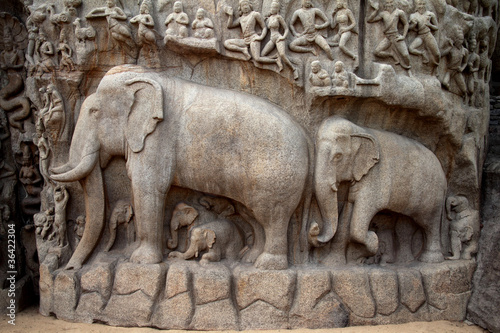 Fotografia, Obraz Arjuna's Penance - Descent of the Ganges,Mahabalipuram, India