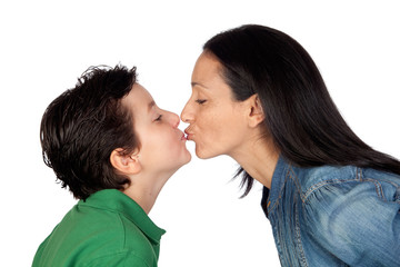 Wall Mural - Adorable mother kissing her beautiful son