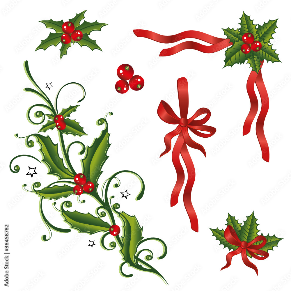 Stechpalme, Weihnachten, Ilix, Jul, vector set Stock Vector | Adobe Stock
