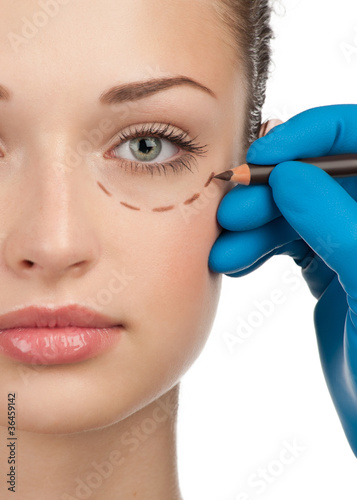 Female face before plastic surgery operation Obraz na płótnie