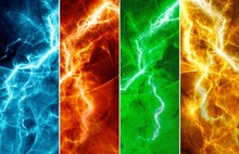 Four Banners With Colorful Abstract Lightnings