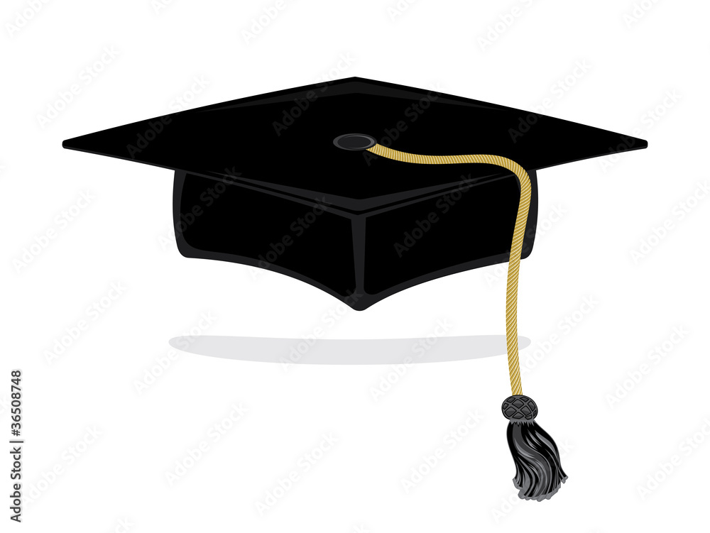 Graduation cap with golden tassel, isolated on white background Stock ...