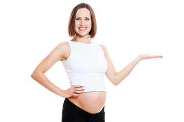 Wall Mural - pregnant woman holding something on her palm