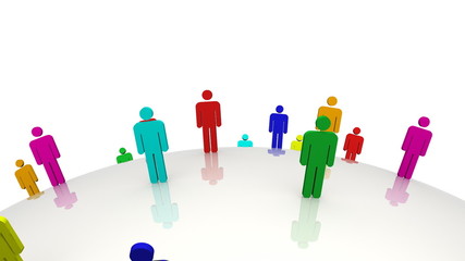 Poster - Colored 3d men standing on a moving globe