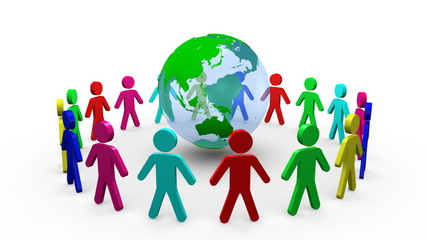 Poster - Colored 3d men around a planet globe