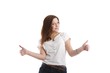 © Knut Wiarda - young woman with thumbs up (white background)