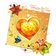 Wall Mural - Valentine's day card. Heart with lily and butterfly