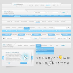 Web site design navigation template elements with icons set