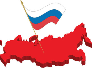 russia 3d map and waving flag