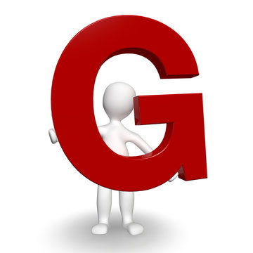 3D Human charcter holding red letter G