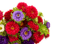 Bouquet Of Colorful Asters Flowers Over White Background