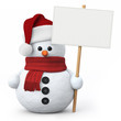 Snowman with santa hat and signboard