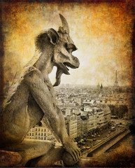 Fototapete - Paris,view from notre dame - vintage card
