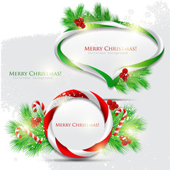 Abstract glossy speech bubble with Christmas candy. Vector backg