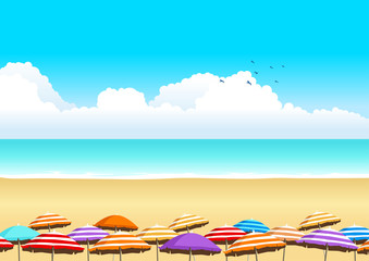 Vector illustration of parasols at the beach