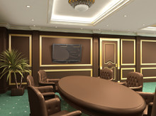 Conference Table In Royal Office Interior Space. Old Styled Apar
