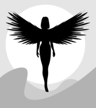 Black Silhouette Of A Woman With Wings.