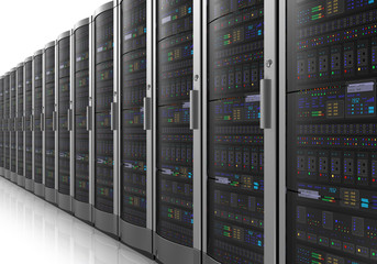 Poster - Row of network servers in datacenter