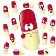 pill cartoon with many expressions isolated on white background