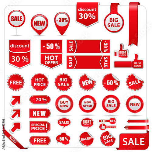 Fotografía Vector red price tags, labels, stickers, arrows and ribbons