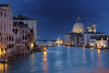 View On Grand Canal From Academy Bridge In Venice At Night