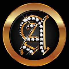 Wall Mural - Gold letter A with diamonds bling