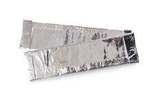 two chewing gums wrapped in standard silver foil, isolated