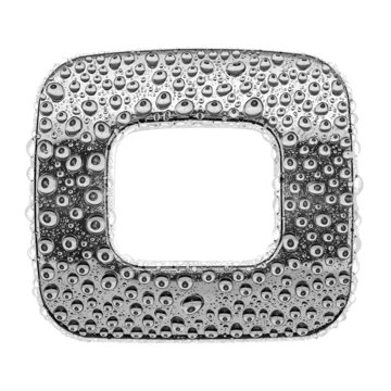 Сhrome alphabet symbol - letter O. Water splashes and drops on