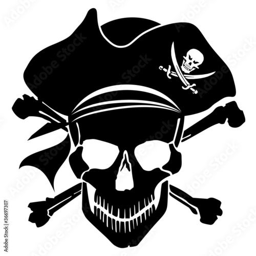 Fényképezés Pirate Skull Captain with Hat and Cross Bones