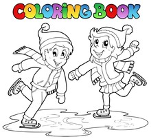 Coloring Book Skating Boy And Girl