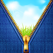 Vector Jeans Background With A Zipper And A Landscape
