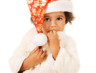 Wall Mural - Cute baby in Christmas hat and fur