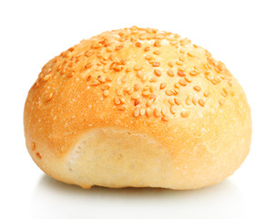 delicious bun with sesame seeds isolated on white