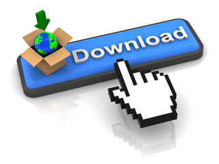 Aufkleber - Download button with earth globe in brown box