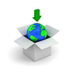 Aufkleber - Download concept, earth globe in a white box