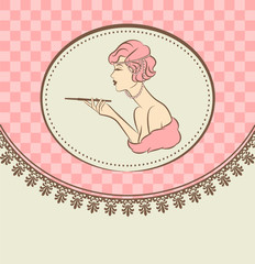 Wall Mural - Vintage fashion girl with cannon-bit. Vector