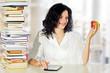 © Ingo Bartussek - youthful lady with books, tablet-pc and apple