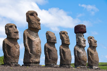 Moais In Ahu Tongariki, Easter Island (Chile)