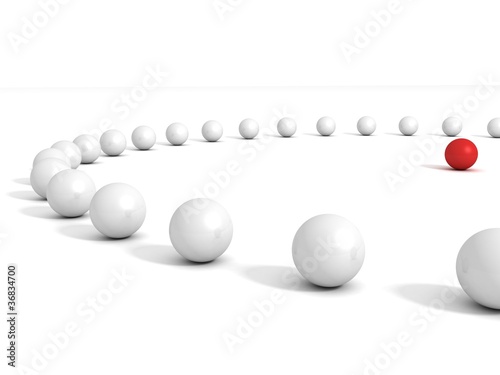 Leadership concept with red sphere and many white spheres