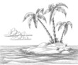 Tropical island vector sketch