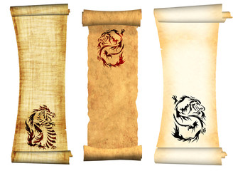 Sticker - Dragons. Scrolls of old parchments