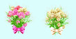 Boquets of roses with gypsophila and fern leaves