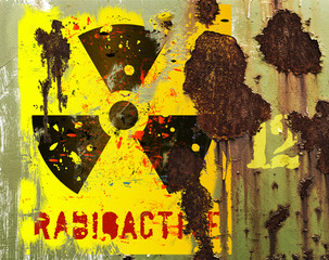 Wall Mural - grungy radiation sign on a rusty transport container